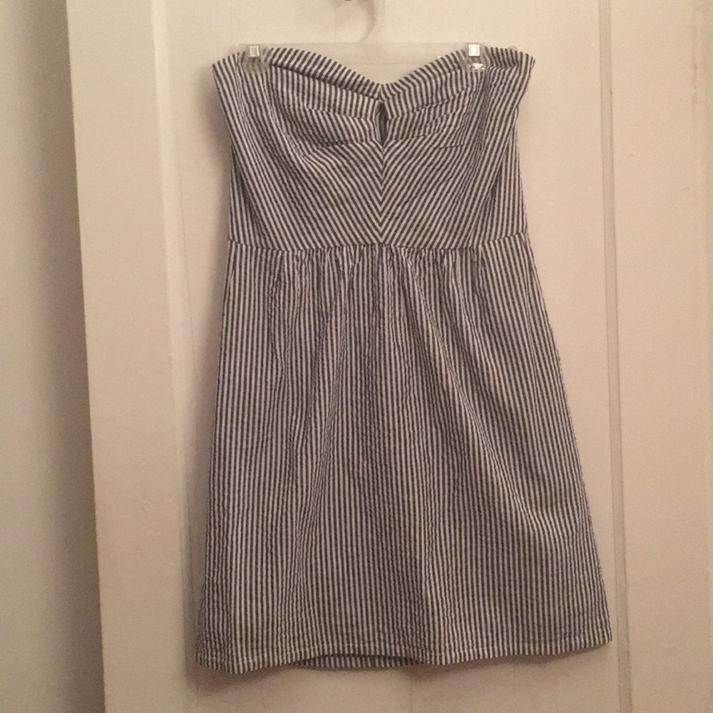 Seersucker strapless dress with removable halter